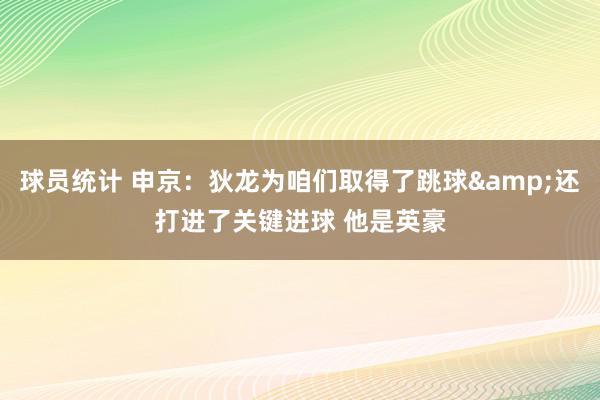 球员统计 申京：狄龙为咱们取得了跳球&还打进了关键进球 他是英豪