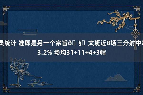 球员统计 准即是另一个宗旨🧐文班近8场三分射中率43.2% 场均31+11+4+3帽